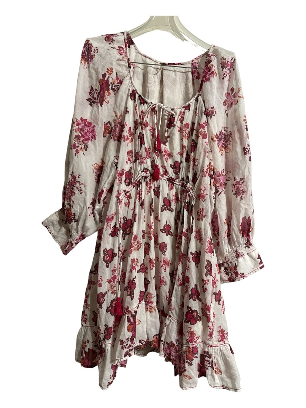 Free People Camella Floral Minidress River Combo Pink Tassel Size L
